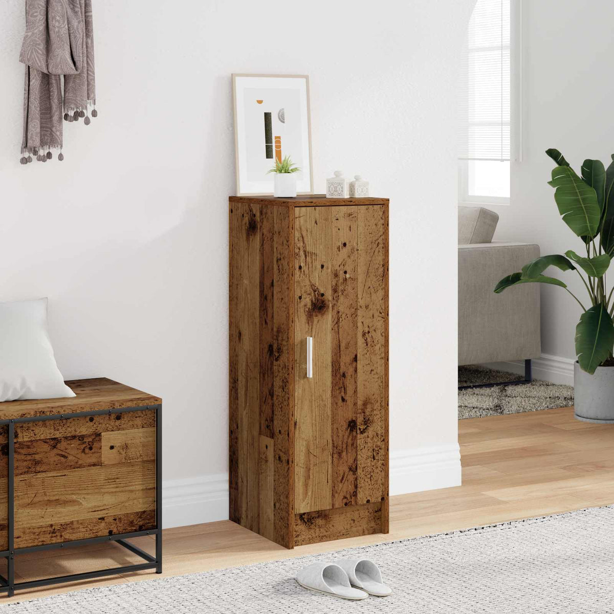 Armoire à chaussures Vidaxl 32x35x92 cm en bois de bois ancien en bois coloré