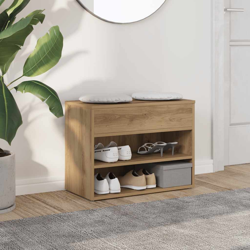 Banc de chaussures Vidaxl 60x30x45 cm Couleur de chêne artisanal en bois transformé
