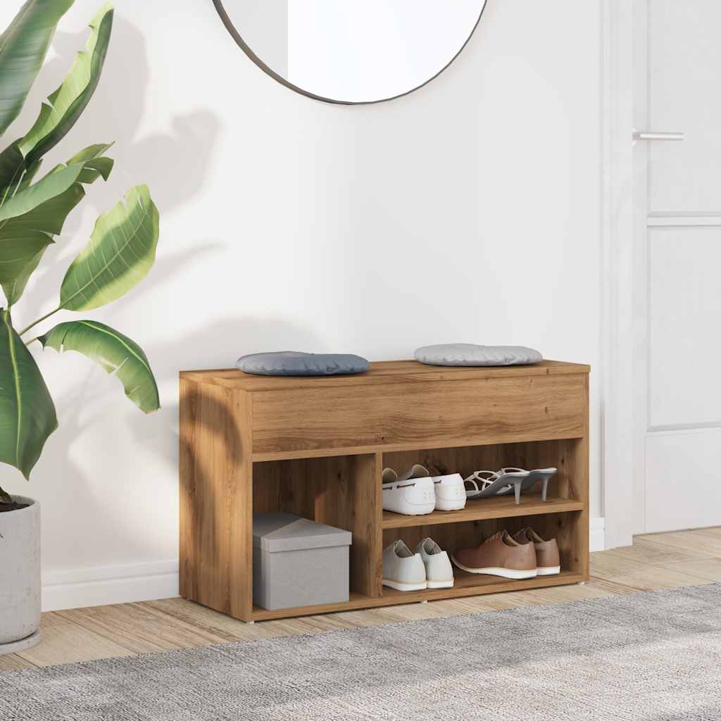 Banc à chaussures VidaXL 80x30x45 cm en bois travaillé, couleur chêne artisanal