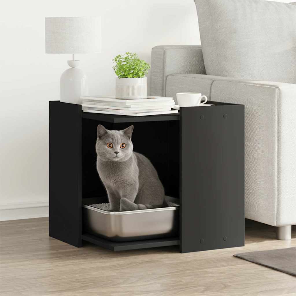 Vidaxl kattenbakkast 53x53x51 cm Bois transformé noir