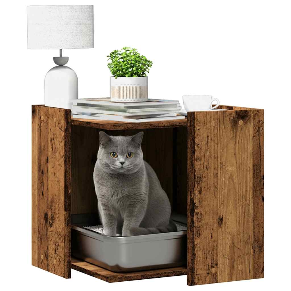 Vidaxl kattenbakkast 53x53x51 cm bois transformé vieux bois coloré