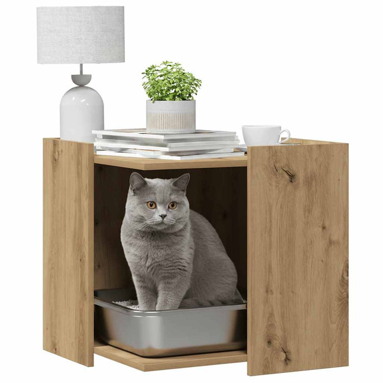 Vidaxxl litière pour chat 53x53x51 cm en bois travaillé, couleur chêne artisanal