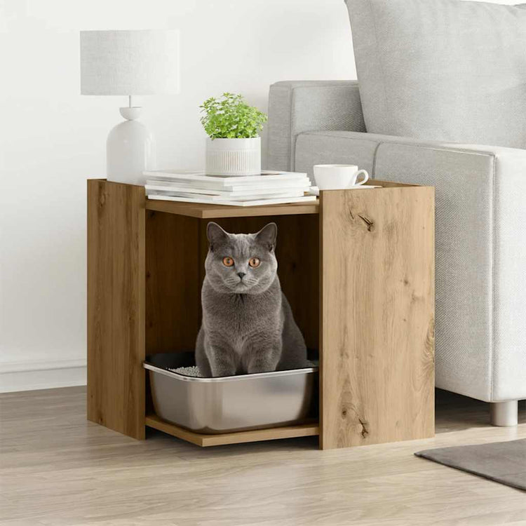 Vidaxxl litière pour chat 53x53x51 cm en bois travaillé, couleur chêne artisanal
