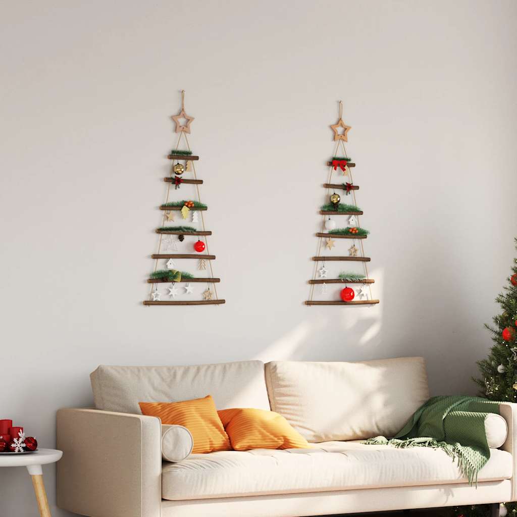 Vidaxx sapins de Noël suspendus avec étoiles supérieures 2 pcs 42x90 cm branche naturelle