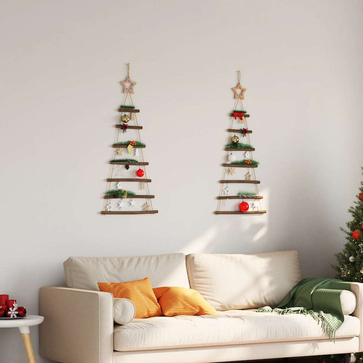Vidaxx sapins de Noël suspendus avec étoiles supérieures 2 pcs 42x90 cm branche naturelle