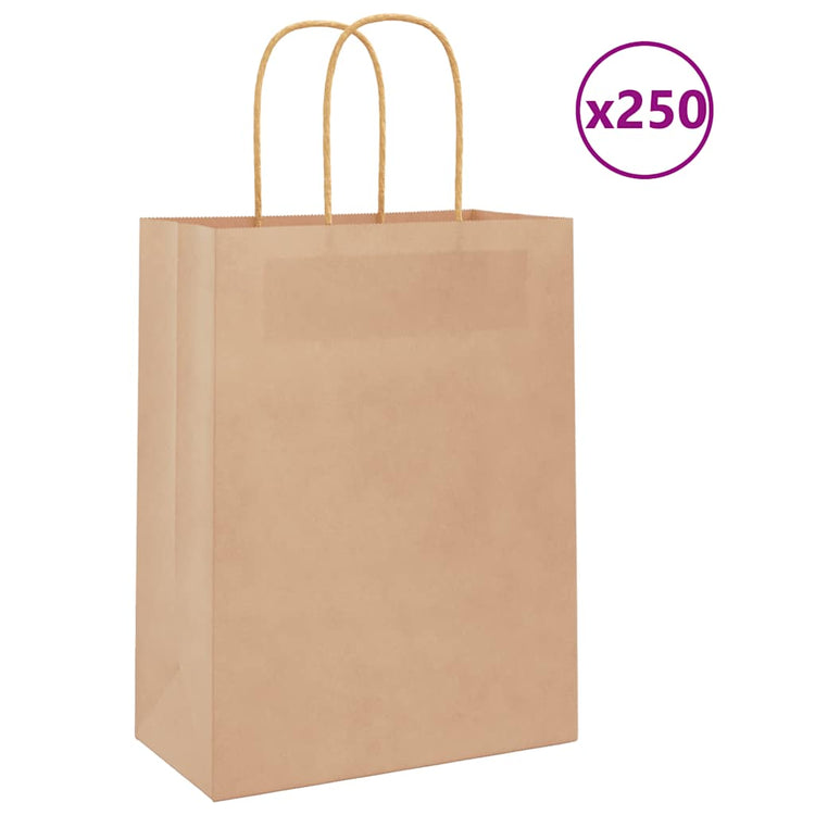 VidaXL sacs en papier 250 pcs avec poignées 21x11x28 cm marron