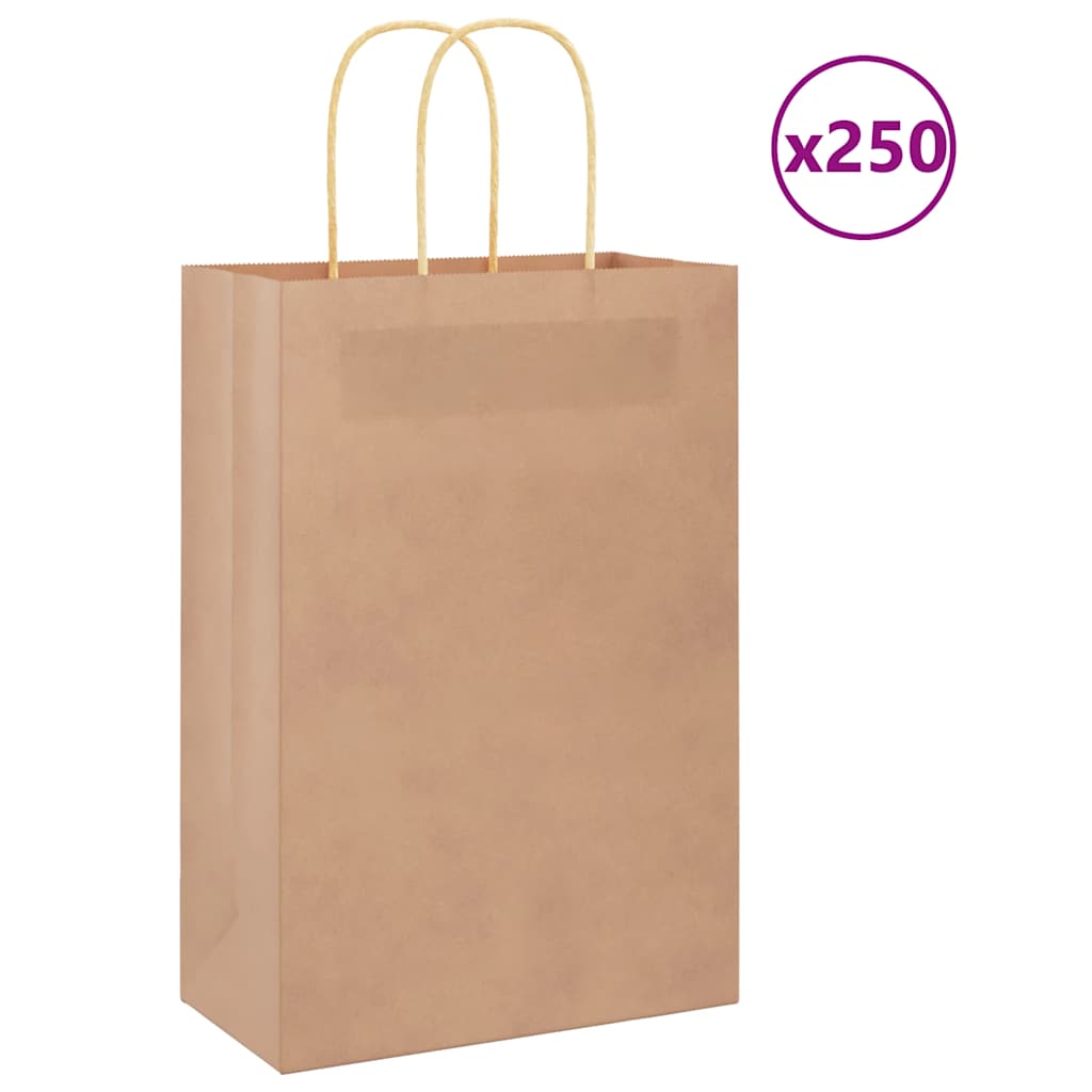 Vidaxxl sacs en papier 250 pcs avec poignées 21x11x31 cm marron