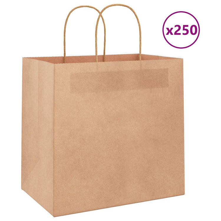 VidaXL sacs en papier 250 pcs avec poignées 26x17x25 cm marron