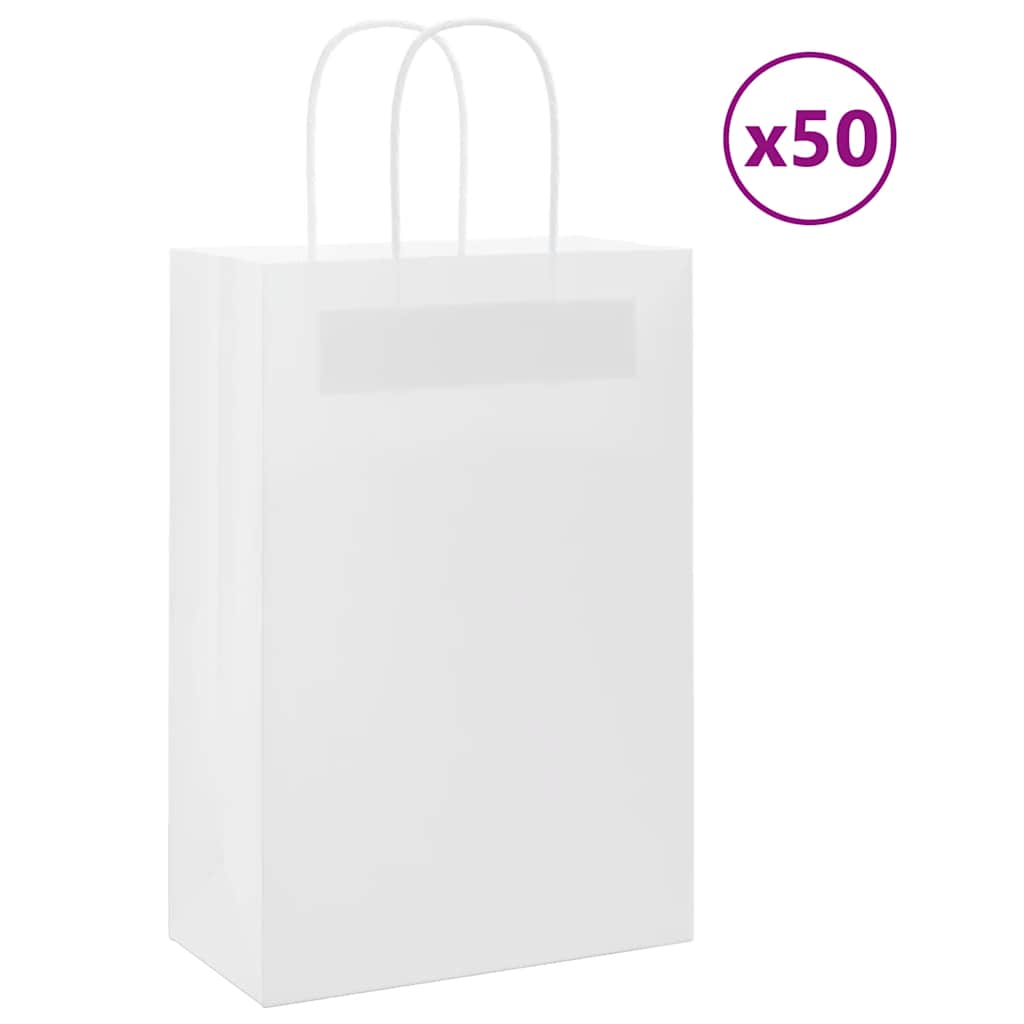 Vidaxxl sacs en papier 50 pcs avec poignées 21x11x31 cm blanc