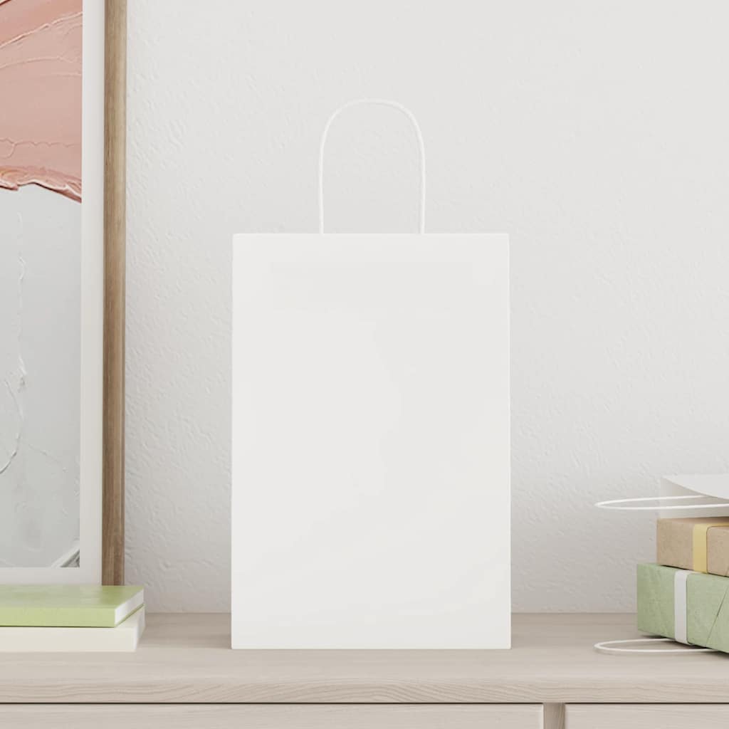 Vidaxxl sacs en papier 50 pcs avec poignées 21x11x31 cm blanc