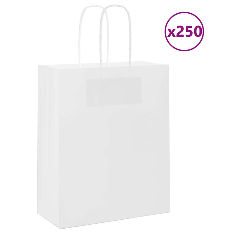 VidaXL sacs en papier 250 pcs avec poignées 18x8x22 cm blanc
