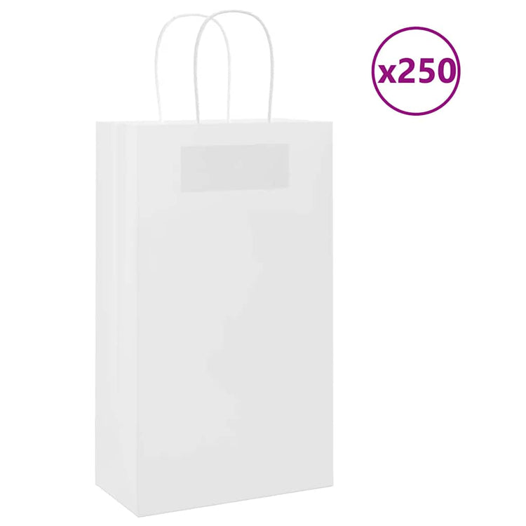 VidaXL sacs en papier 250 pcs avec poignées 21x11x36 cm blanc