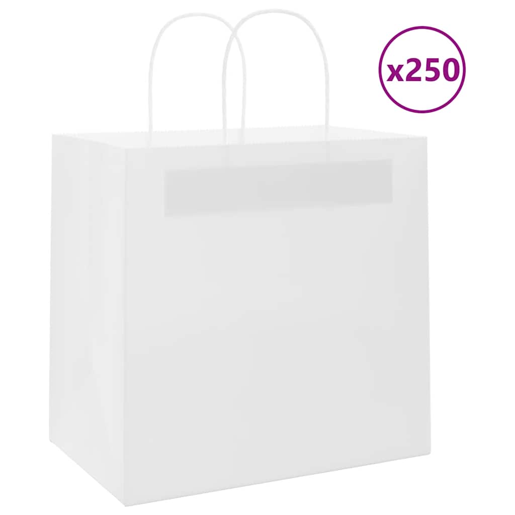 VidaXL sacs en papier 250 pcs avec poignées 26x17x25 cm blanc