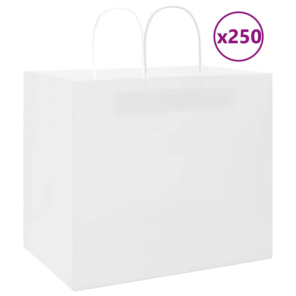 VidaXL sacs en papier 250 pcs avec poignées 32x22x28 cm blanc