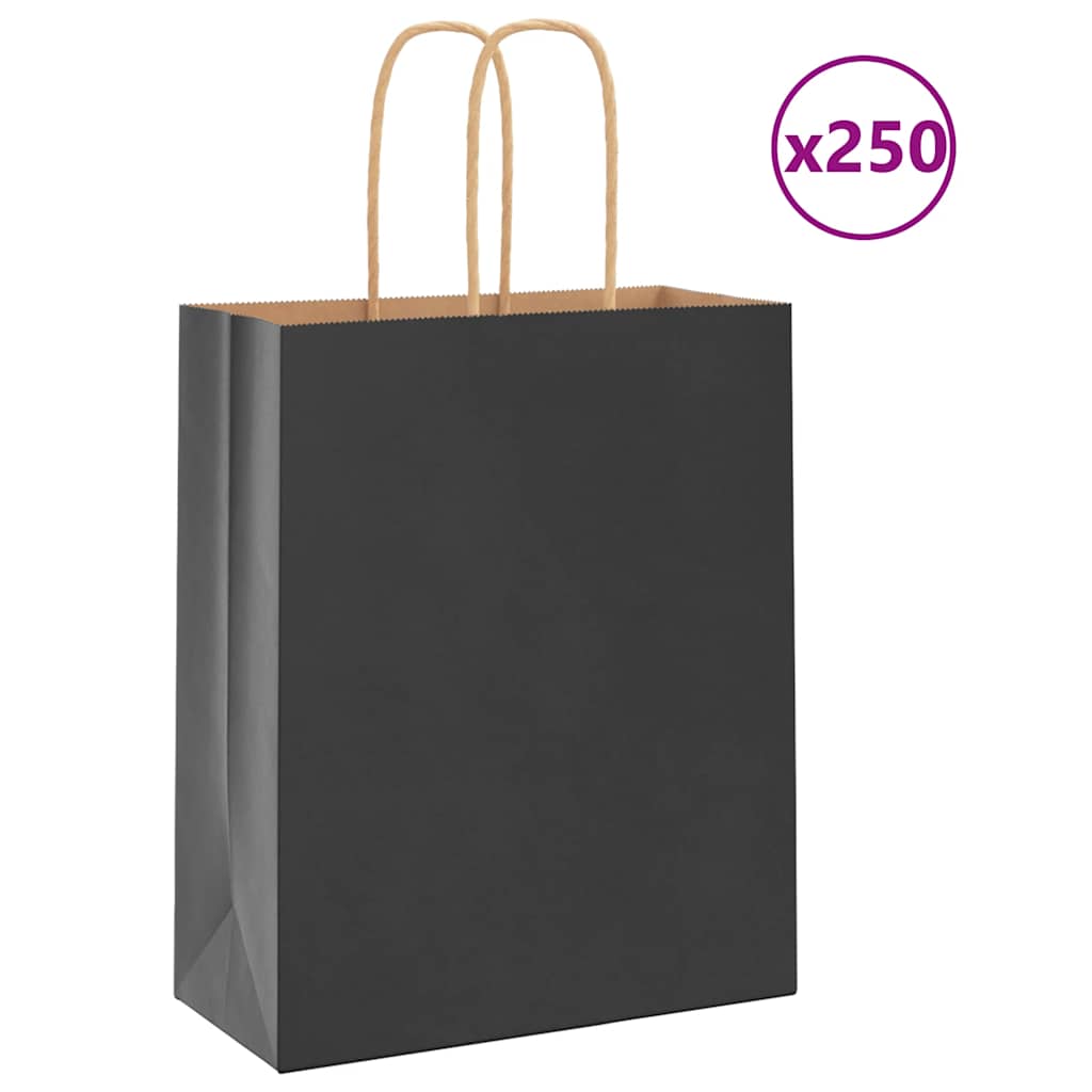 VidaXL sacs en papier 250 pcs avec poignées 18x8x22 cm noir
