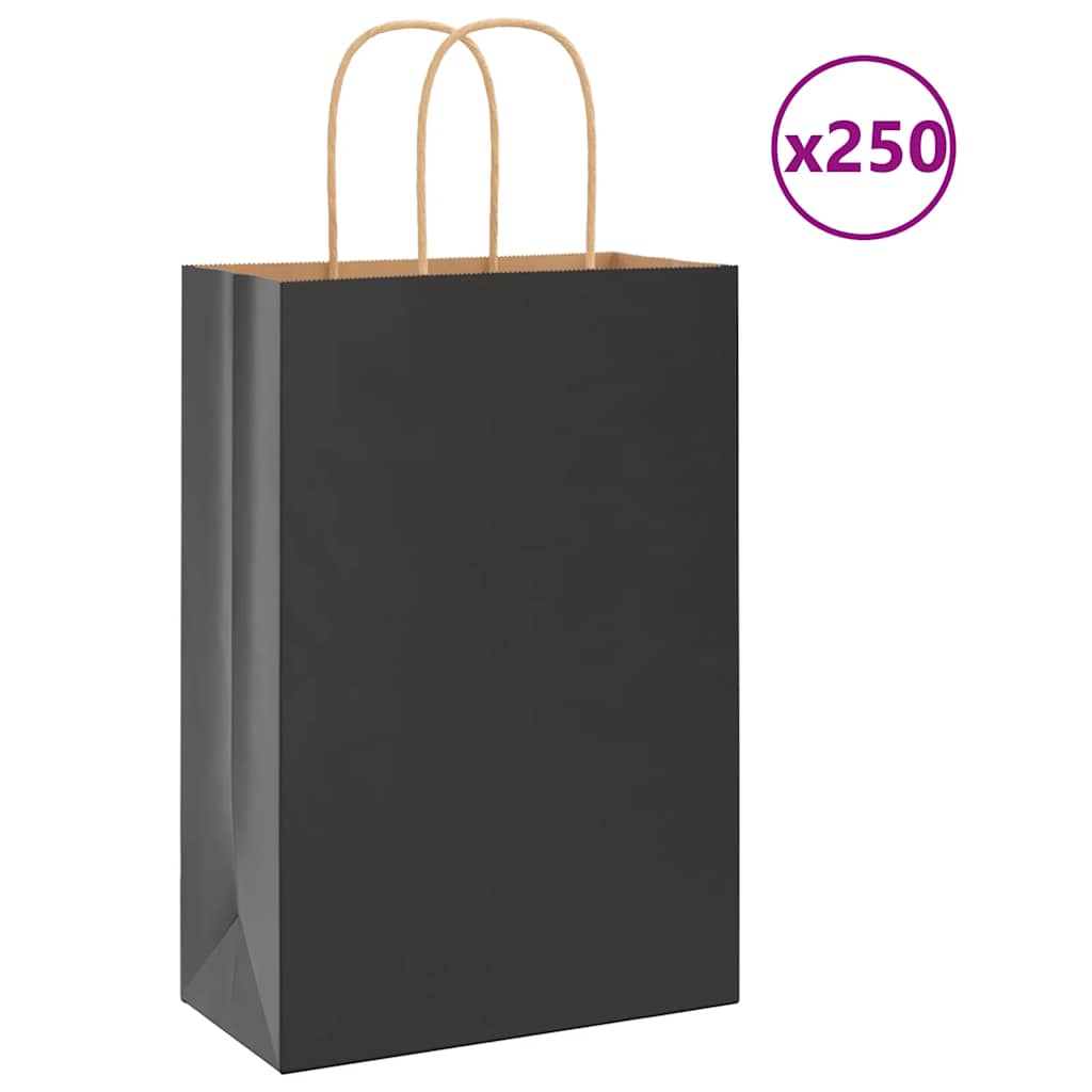 VidaXL sacs en papier 250 pcs avec poignées 21x11x31 cm noir