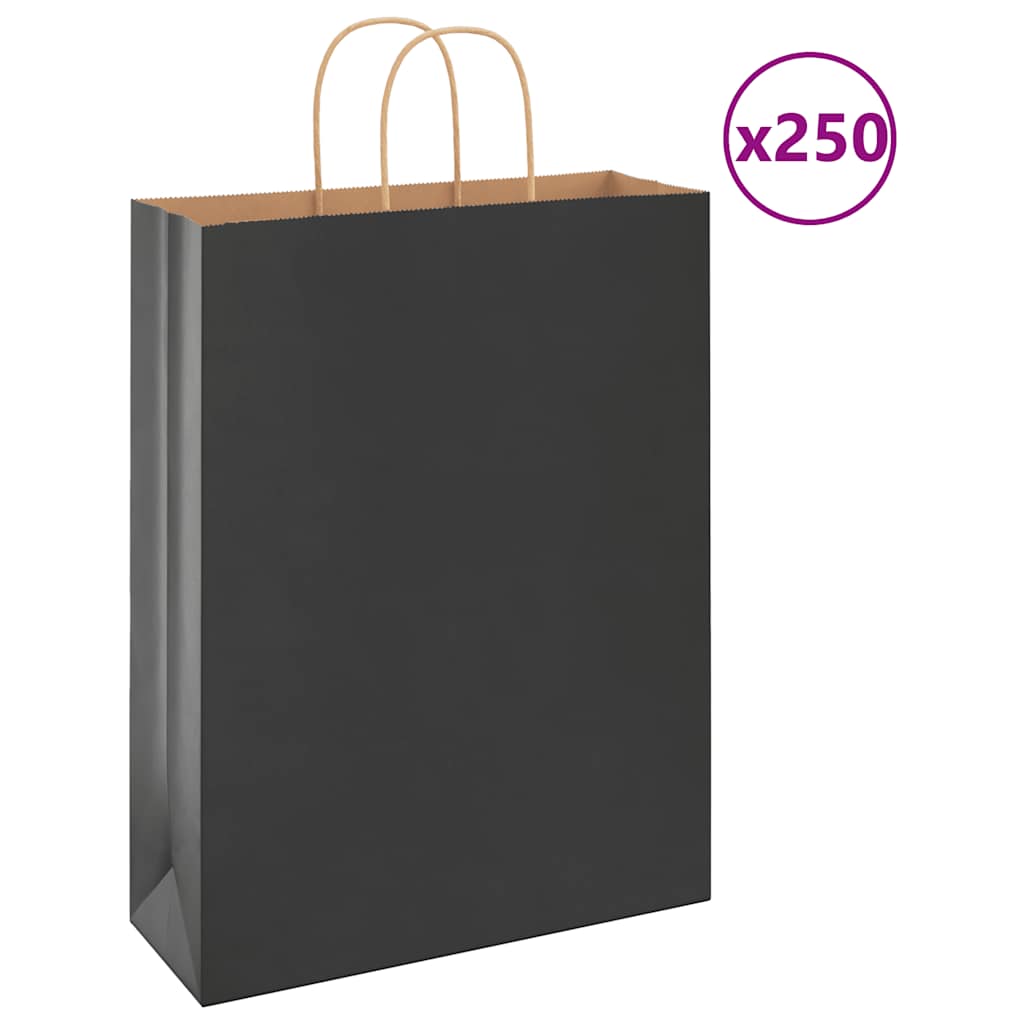 VidaXL sacs en papier 250 pcs avec poignées 32x12x42 cm noir