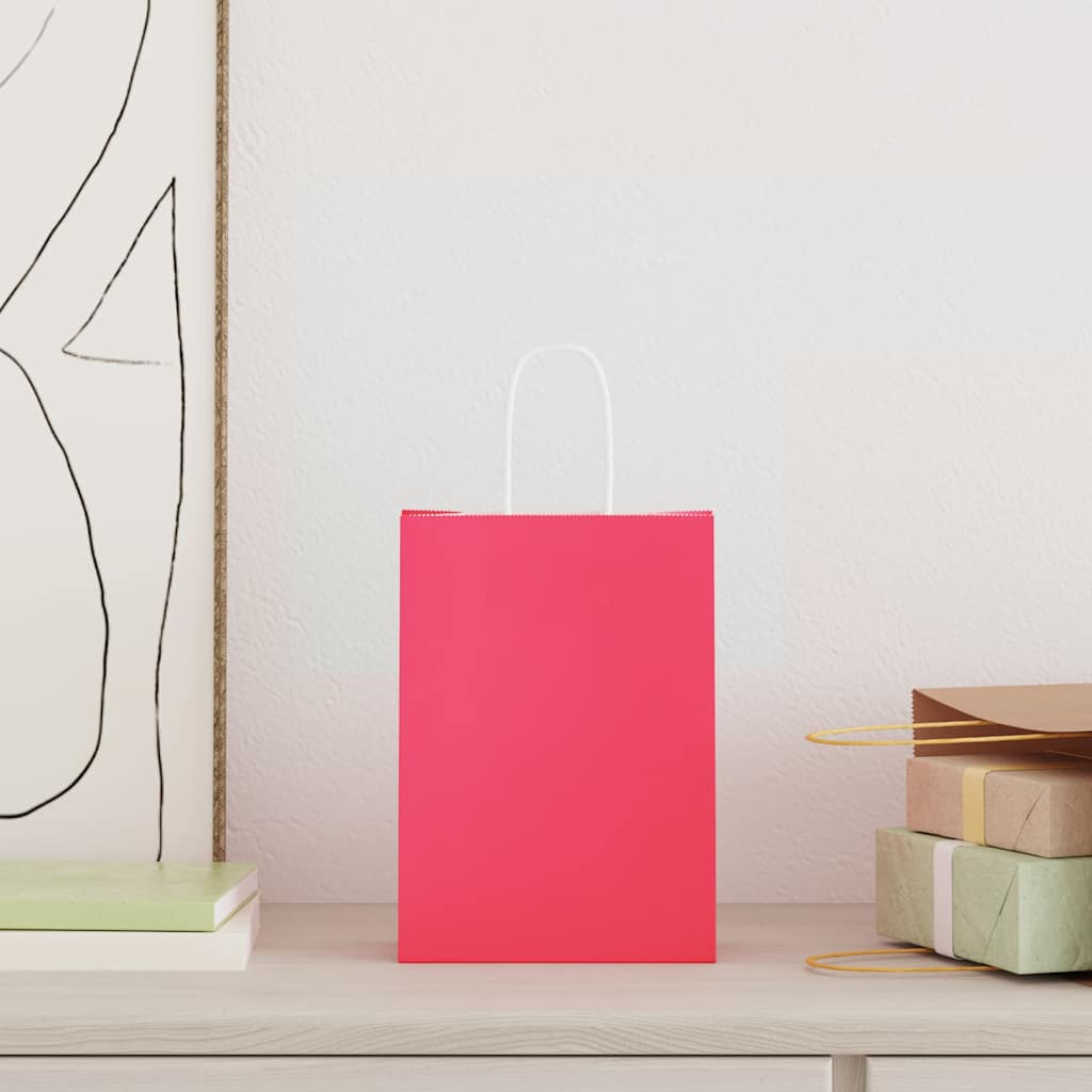 VidaXL sacs en papier 50 pcs avec poignées 15x8x21 cm rose