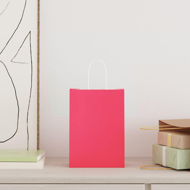VidaXL sacs en papier 50 pcs avec poignées 15x8x21 cm rose