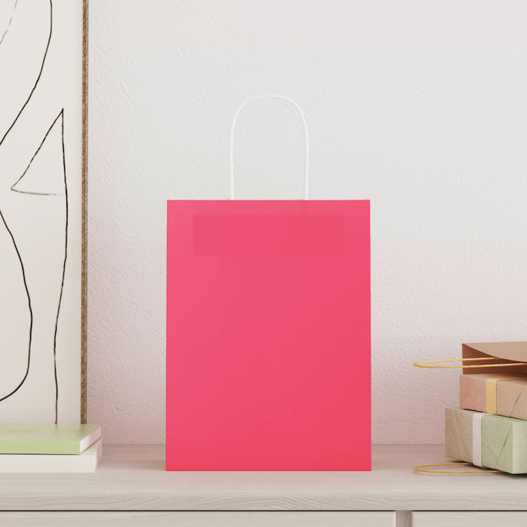 VidaXL sacs en papier 50 pcs avec poignées 21x11x28 cm rose