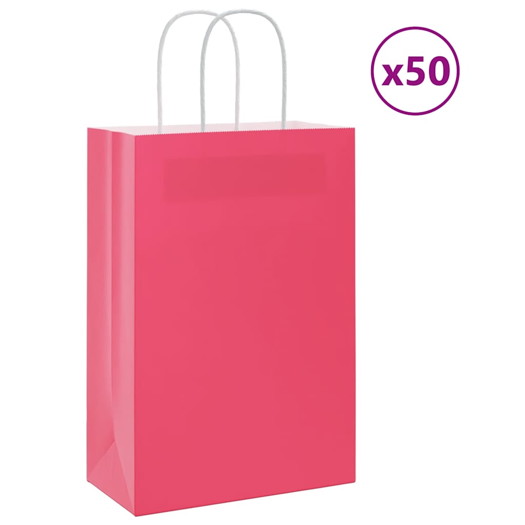 VidaXL sacs en papier 50 pcs avec poignées 21x11x31 cm rose