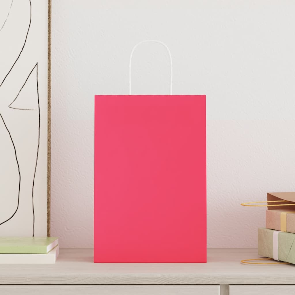 VidaXL sacs en papier 50 pcs avec poignées 21x11x31 cm rose