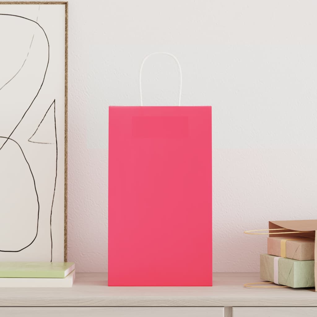 VidaXL sacs en papier 50 pcs avec poignées 21x11x36 cm rose