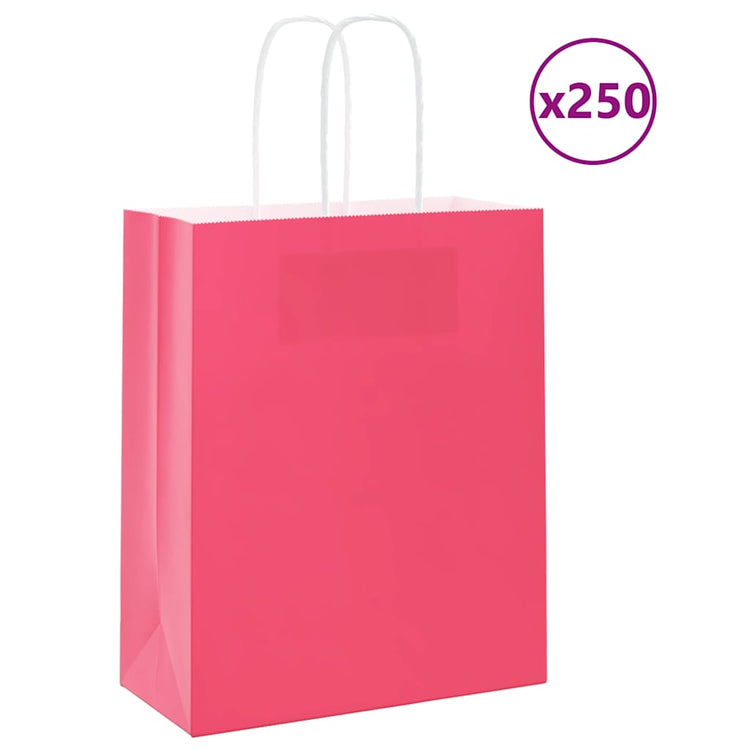 VidaXL sacs en papier 250 pcs avec poignées 18x8x22 cm rose