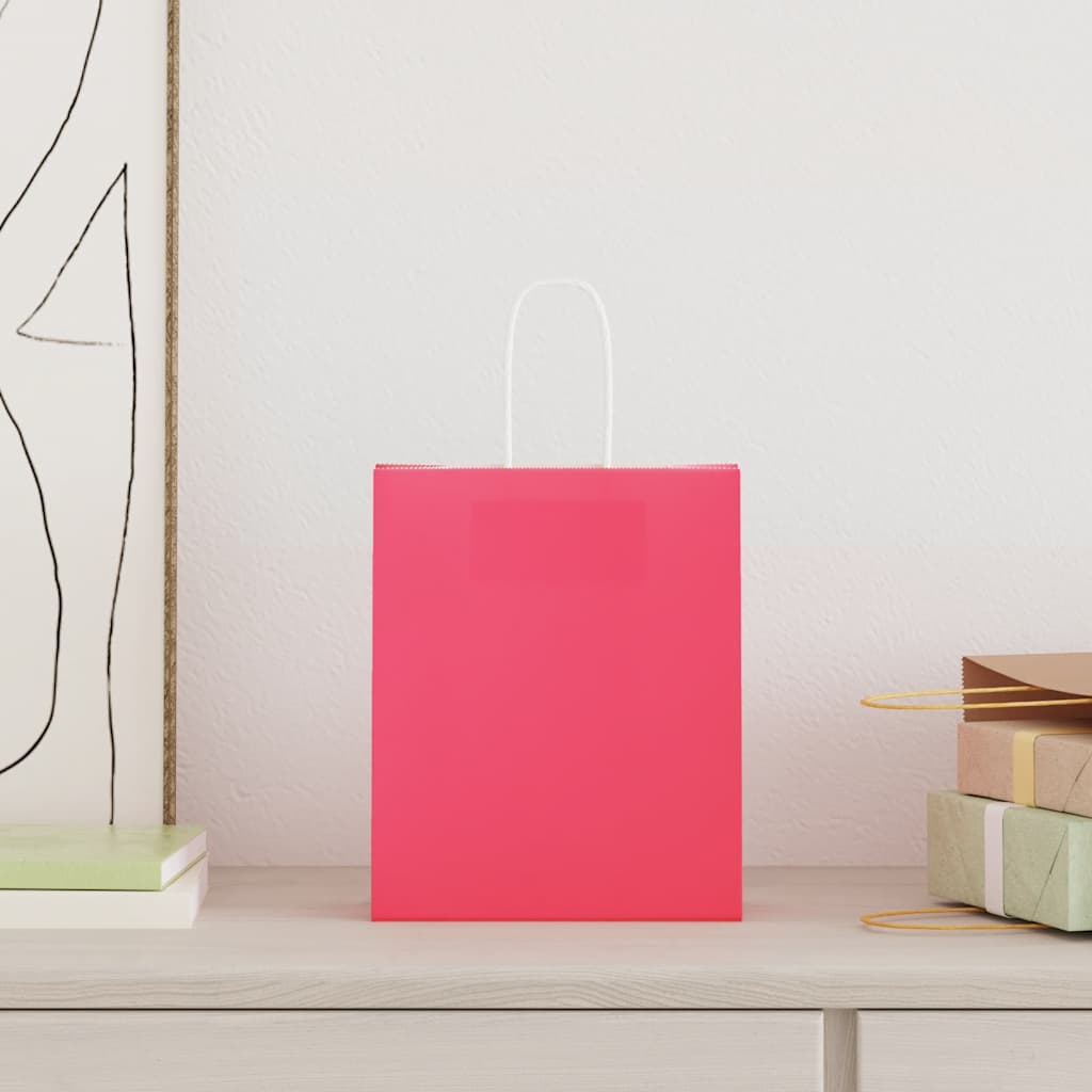 VidaXL sacs en papier 250 pcs avec poignées 18x8x22 cm rose