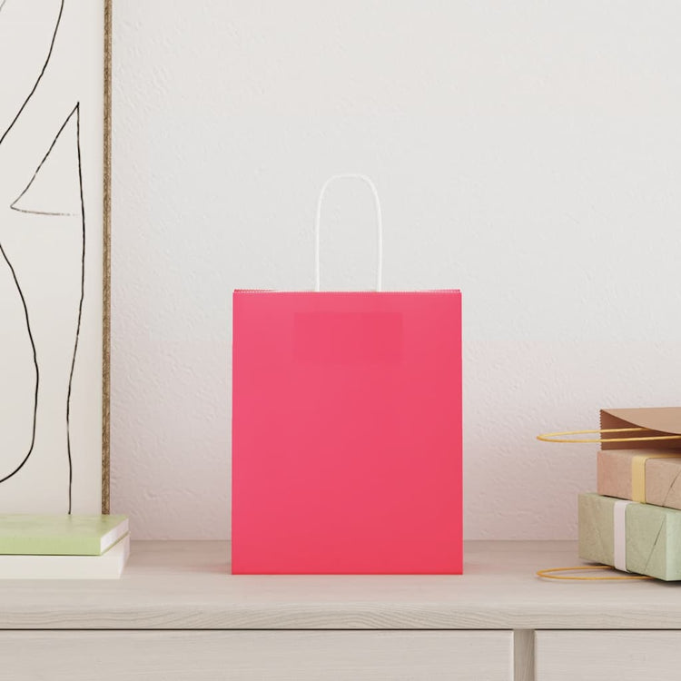 VidaXL sacs en papier 250 pcs avec poignées 18x8x22 cm rose