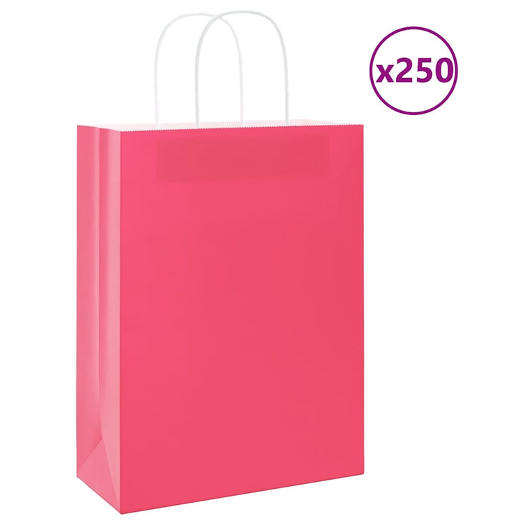 VidaXL sacs en papier 250 pcs avec poignées 26x12x35 cm rose