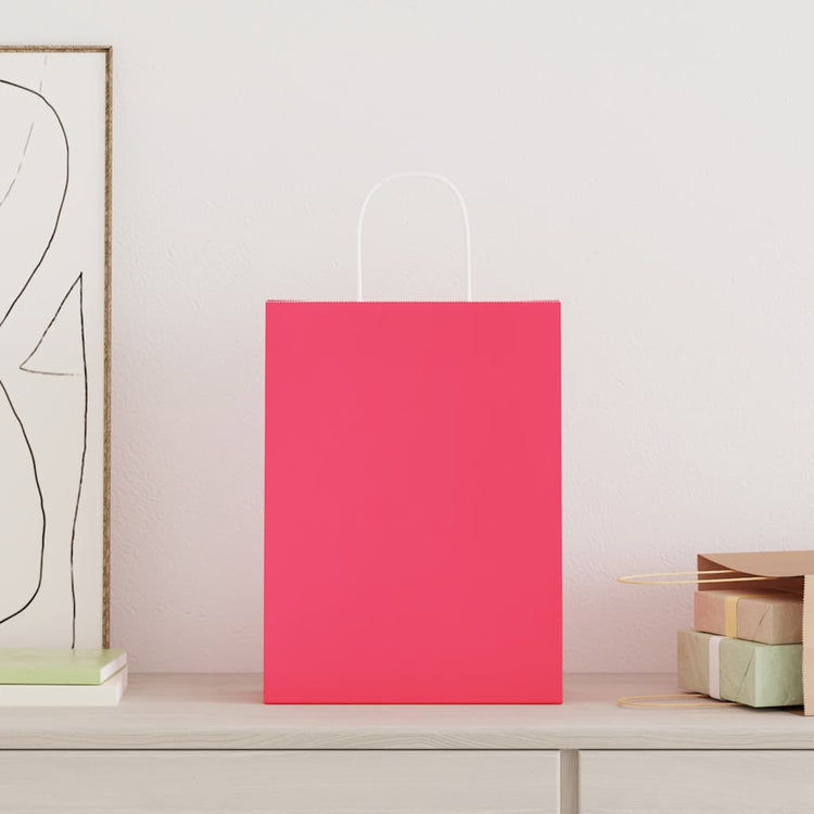 VidaXL sacs en papier 250 pcs avec poignées 26x12x35 cm rose