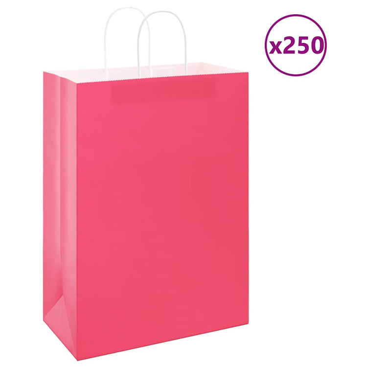 VidaXL sacs en papier 250 pcs avec poignées 32x17x44 cm rose