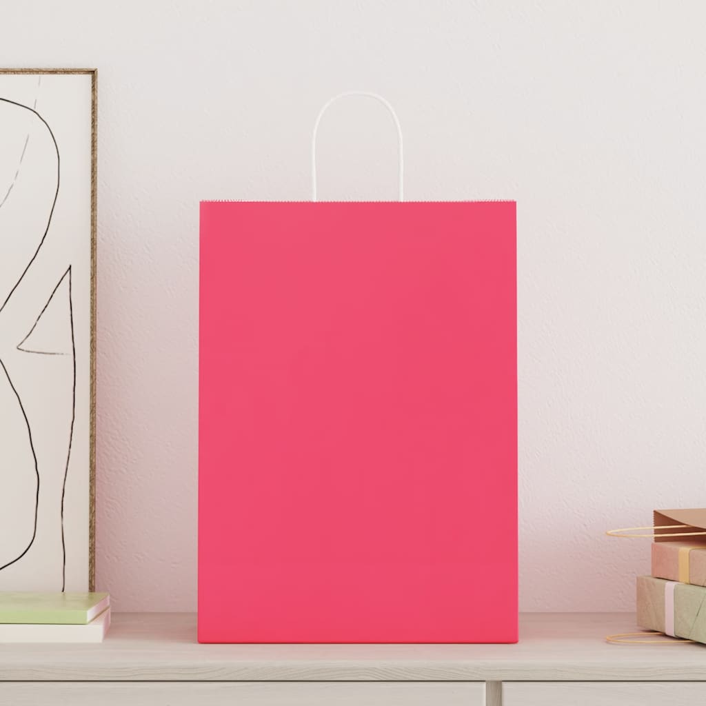 VidaXL sacs en papier 250 pcs avec poignées 32x17x44 cm rose