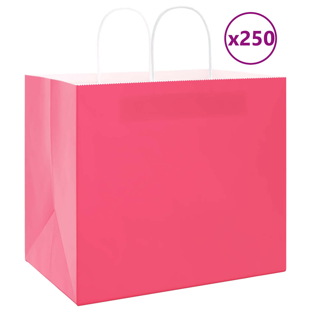 VidaXL sacs en papier 250 pcs avec poignées 32x22x28 cm rose