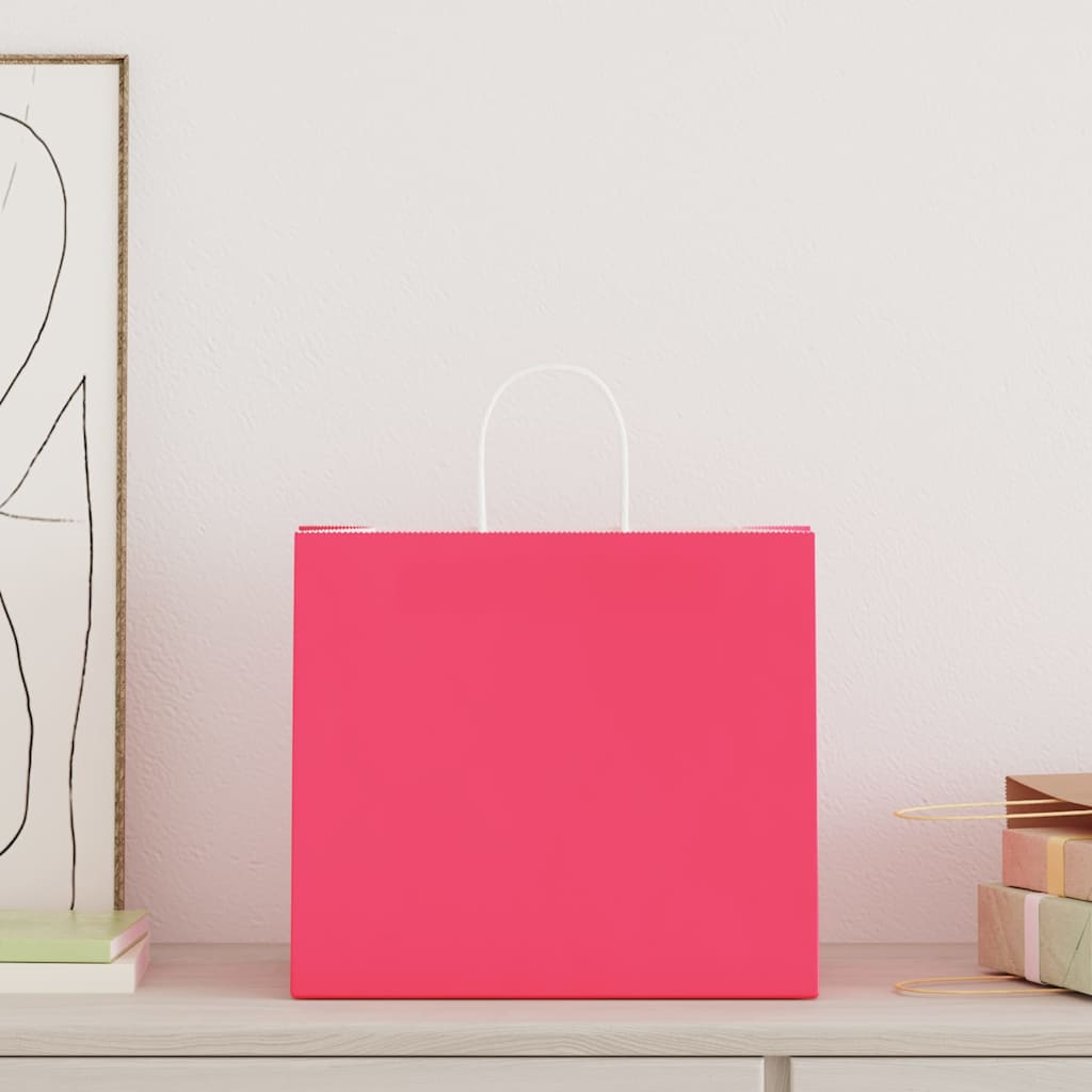 VidaXL sacs en papier 250 pcs avec poignées 32x22x28 cm rose