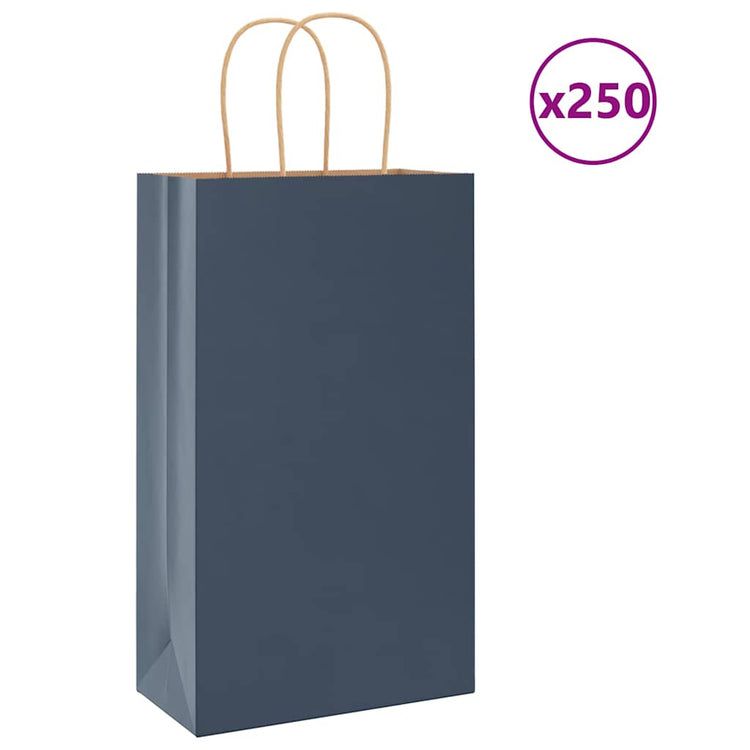 VidaXL sacs en papier 250 pcs avec poignées 21x11x36 cm bleu