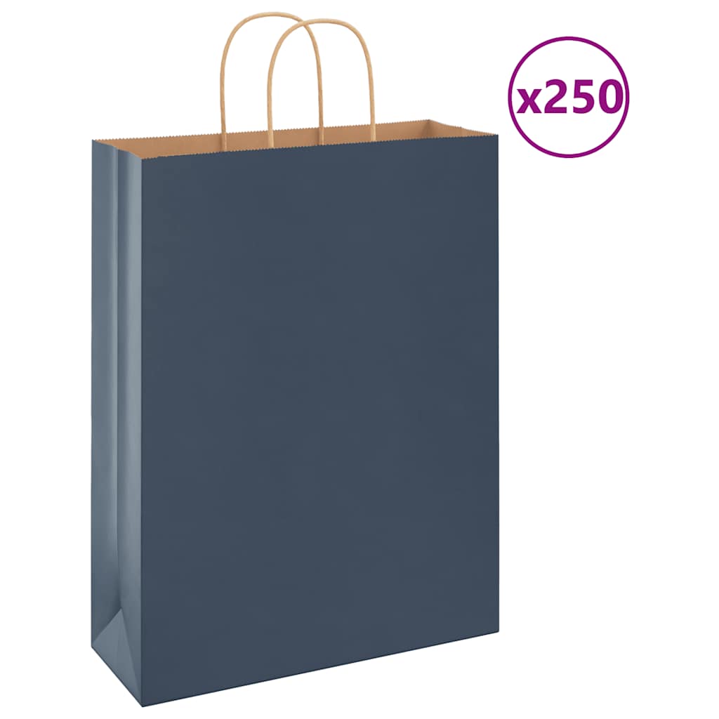 VidaXL sacs en papier 250 pcs avec poignées 32x12x42 cm bleu