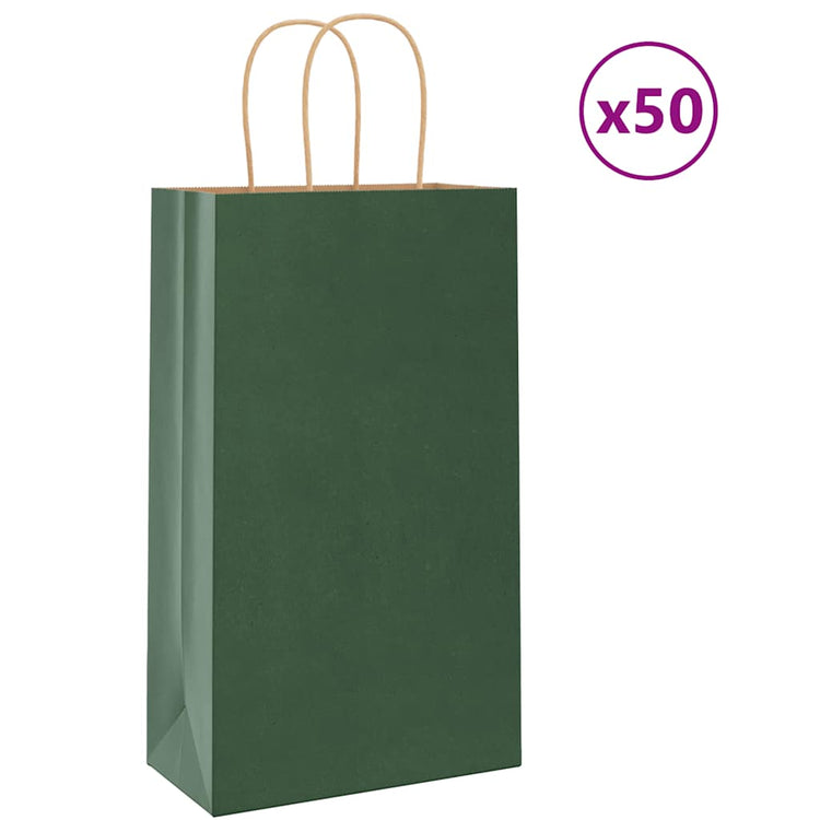 VidaXL sacs en papier 50 pcs avec poignées 21x11x36 cm vert