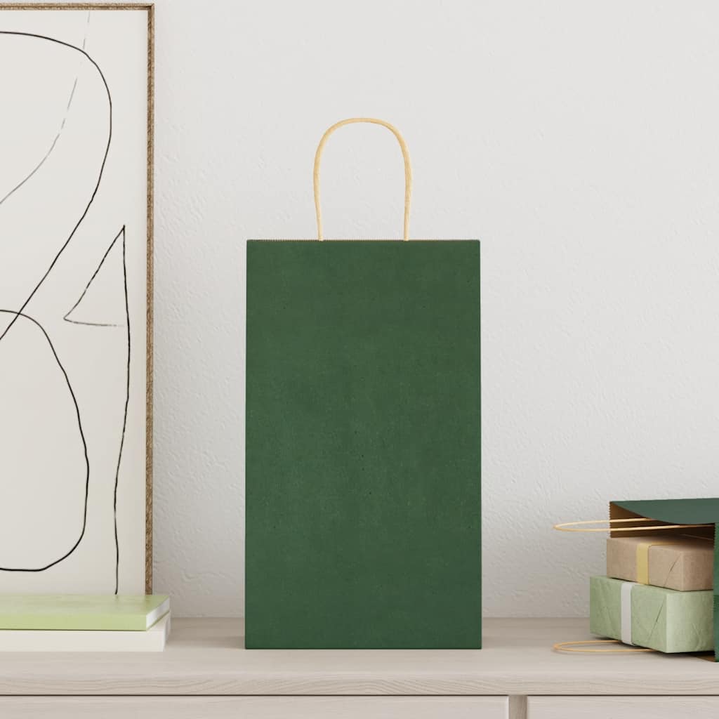 VidaXL sacs en papier 50 pcs avec poignées 21x11x36 cm vert