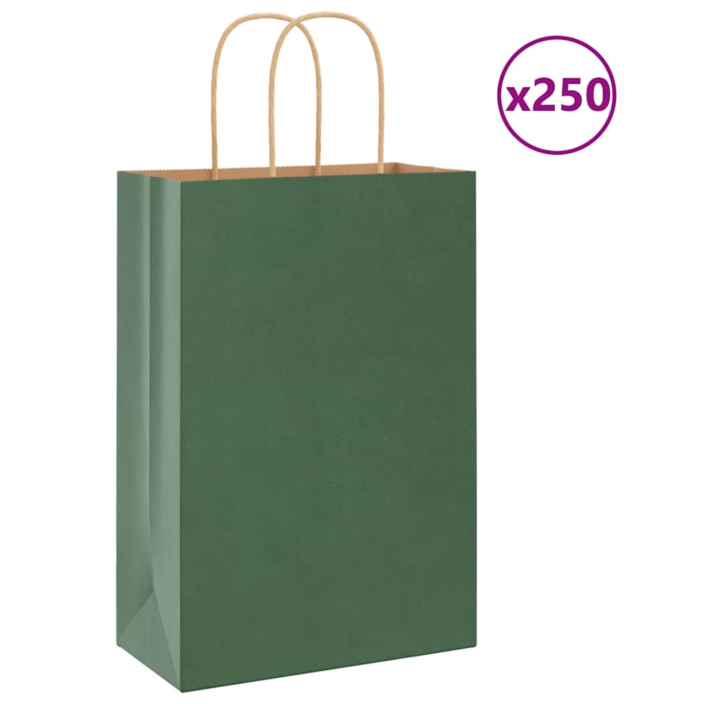 VidaXL sacs en papier 250 pcs avec poignées 21x11x31 cm vert