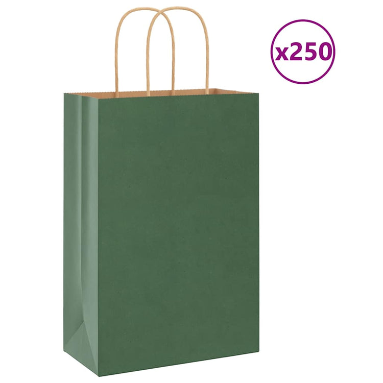 VidaXL sacs en papier 250 pcs avec poignées 21x11x31 cm vert