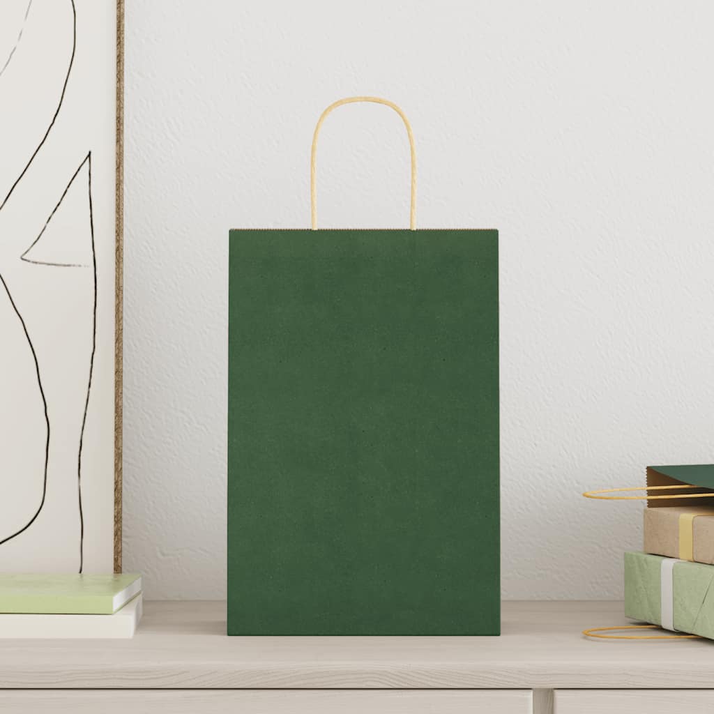 VidaXL sacs en papier 250 pcs avec poignées 21x11x31 cm vert