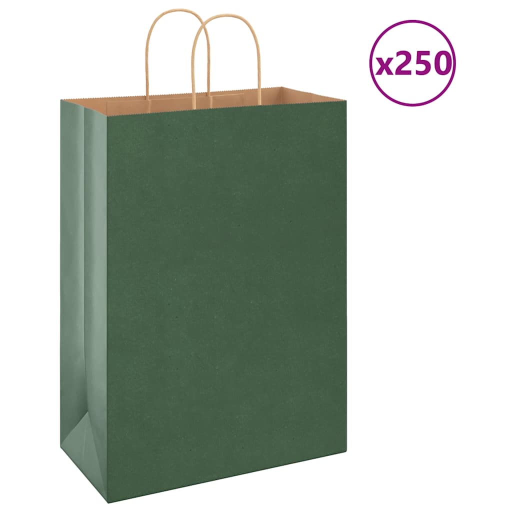 VidaXL sacs en papier 250 pcs avec poignées 32x17x44 cm vert