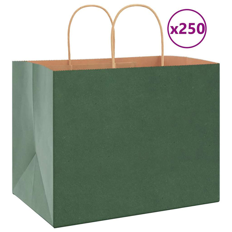 VidaXL sacs en papier 250 pcs avec poignées 32x22x24 cm vert
