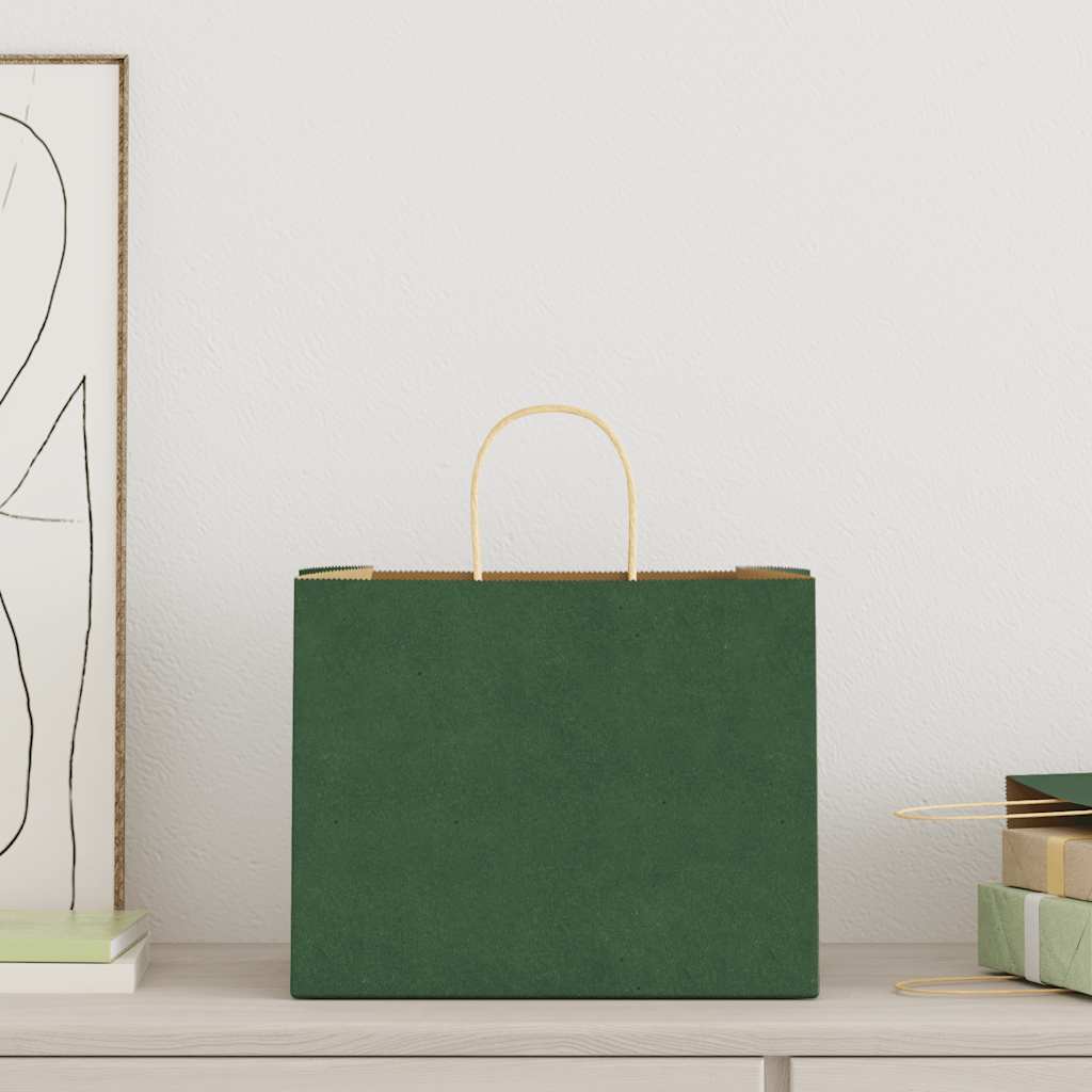 VidaXL sacs en papier 250 pcs avec poignées 32x22x24 cm vert