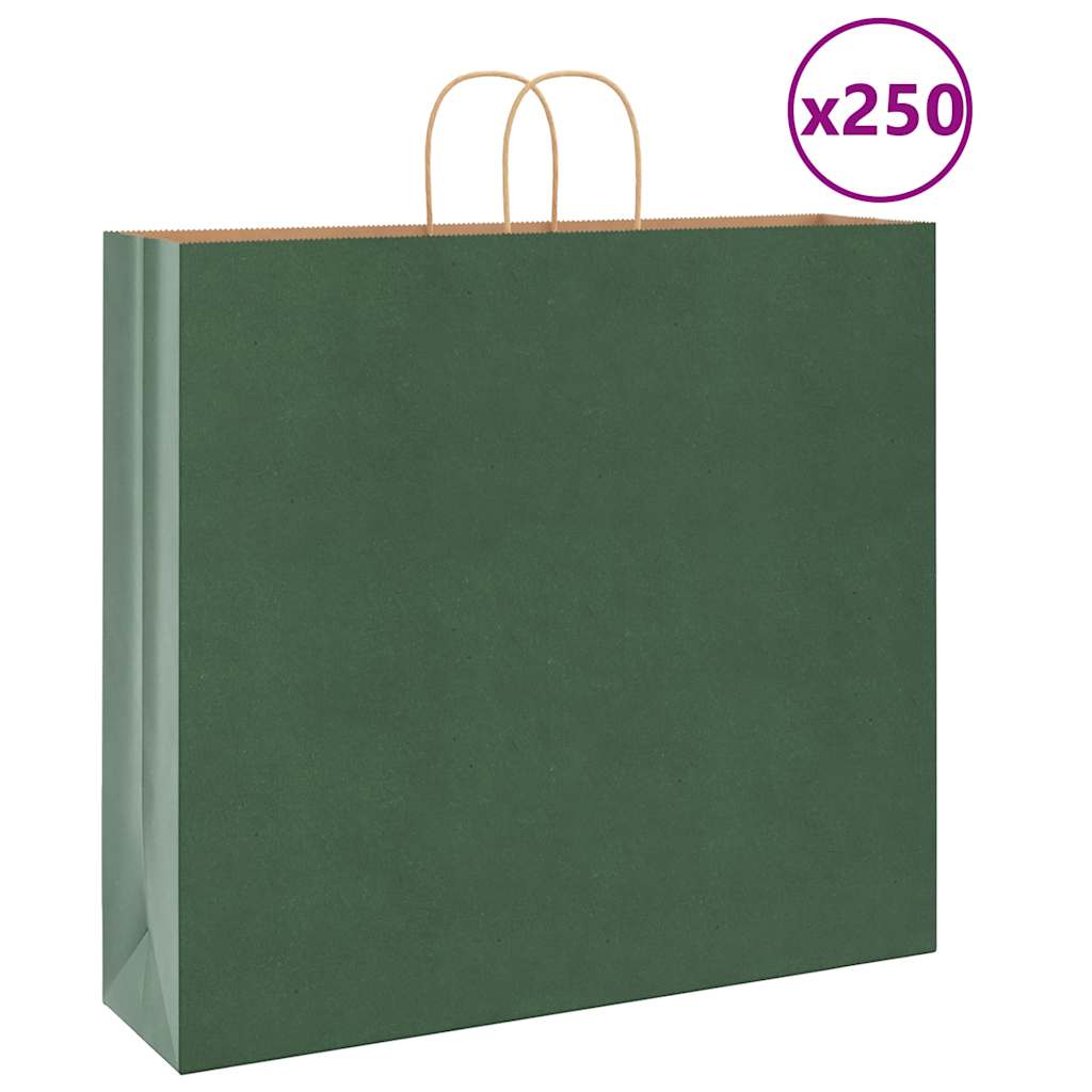 VidaXL sacs en papier 250 pcs avec poignées 54x15x49 cm vert
