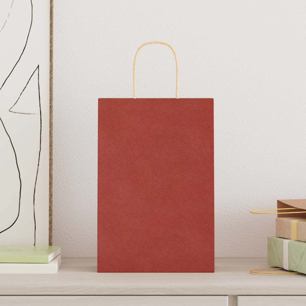 VidaXL sacs en papier 250 pcs avec poignées 21x11x31 cm rouge