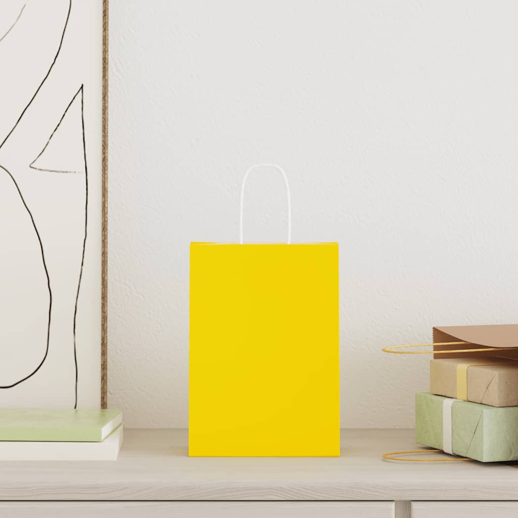 VidaXL sacs en papier 50 pcs avec poignées 15x8x21 cm jaune