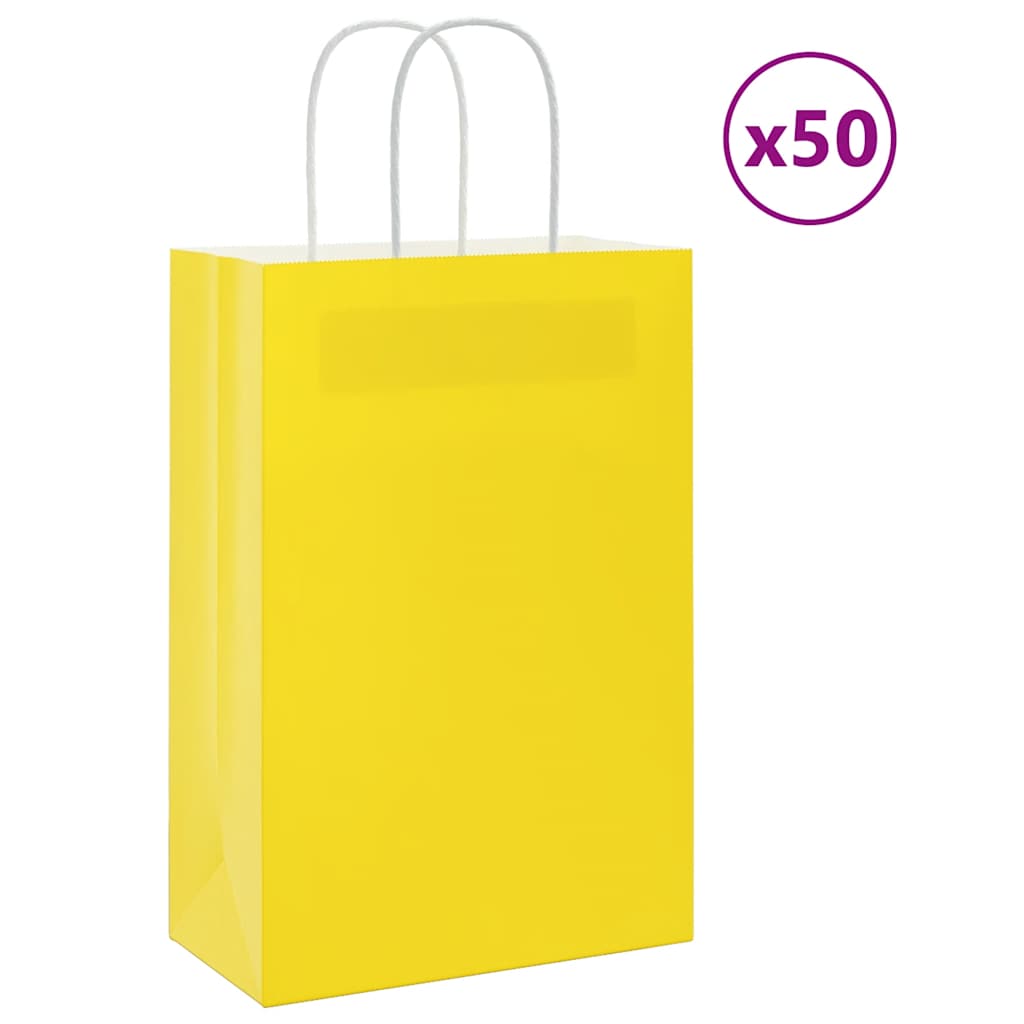 VidaXL sacs en papier 50 pcs avec poignées 21x11x31 cm jaune